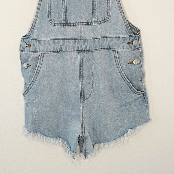 Wild Fable Distressed Frayed Raw Hem Shortalls Bib Overall Shorts XS - Picture 6 of 14